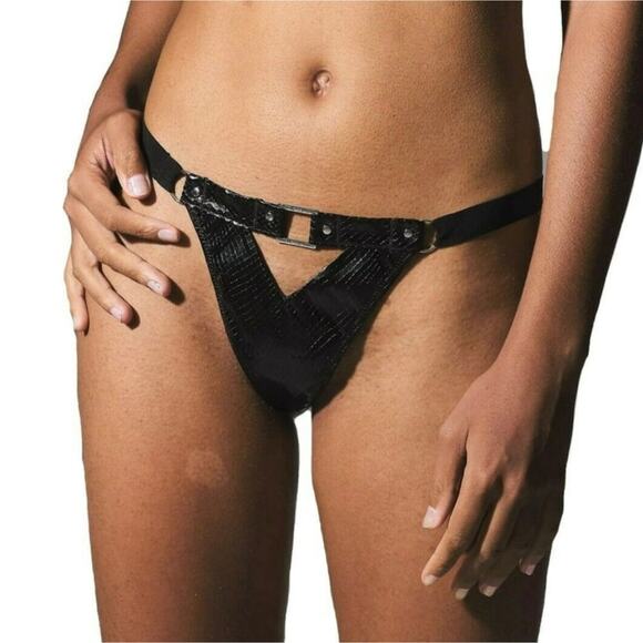 Thistle And Spire Chambers Faux Leather Snakeskin Embossed Keyhole Cutout Thong - Picture 5 of 5